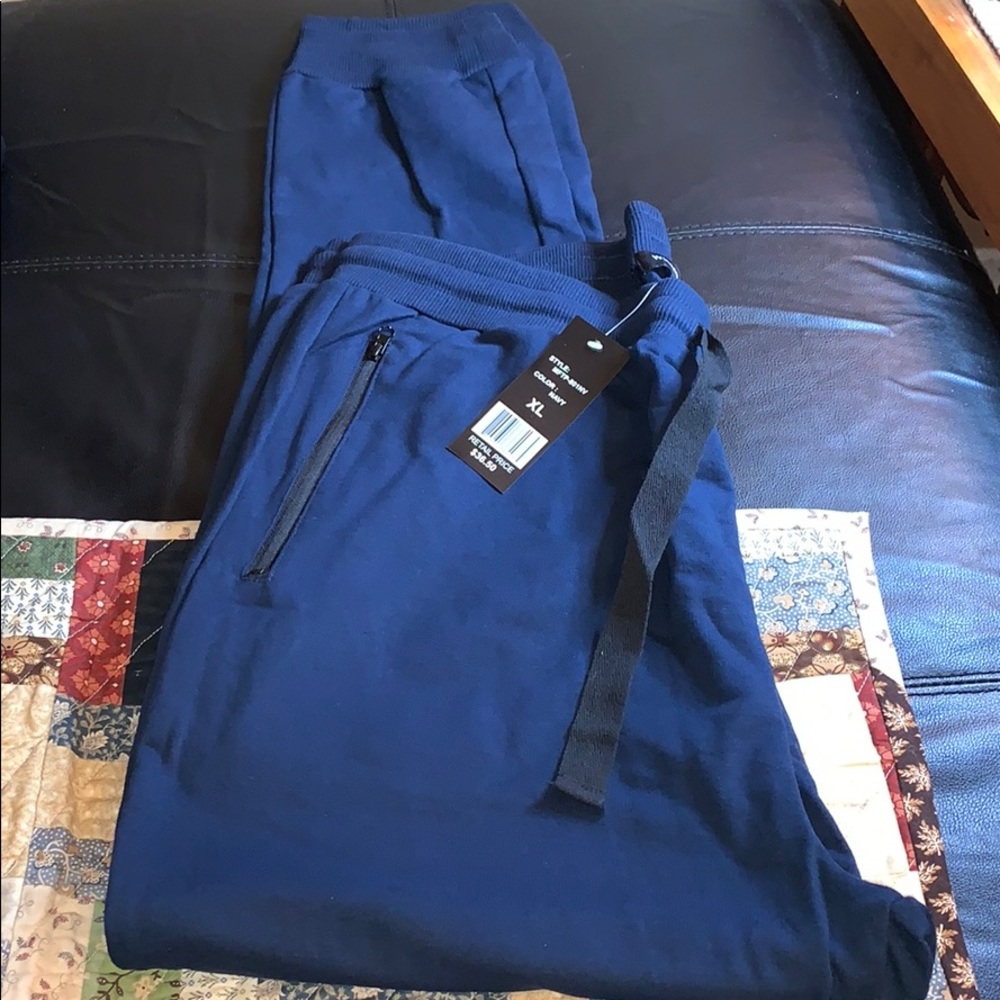 NEW navy blue unisex joggers zip pockets XL